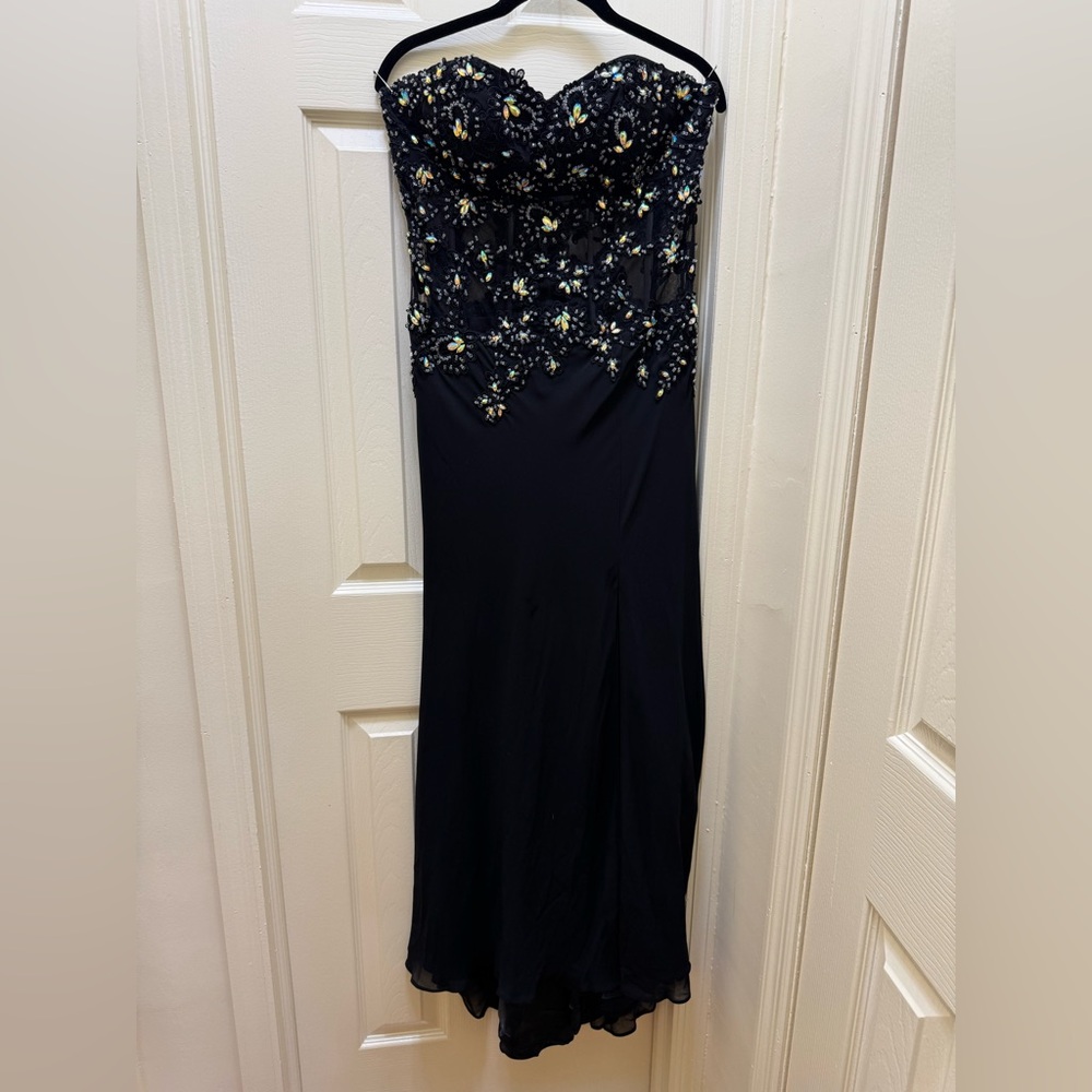 Black Sequin Embellished Strapless Gown